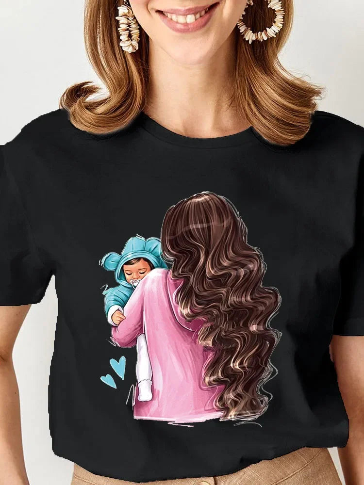 Women Cartoon Super Mom Life Graphic T-Shirt Summer Print Tee for Moms