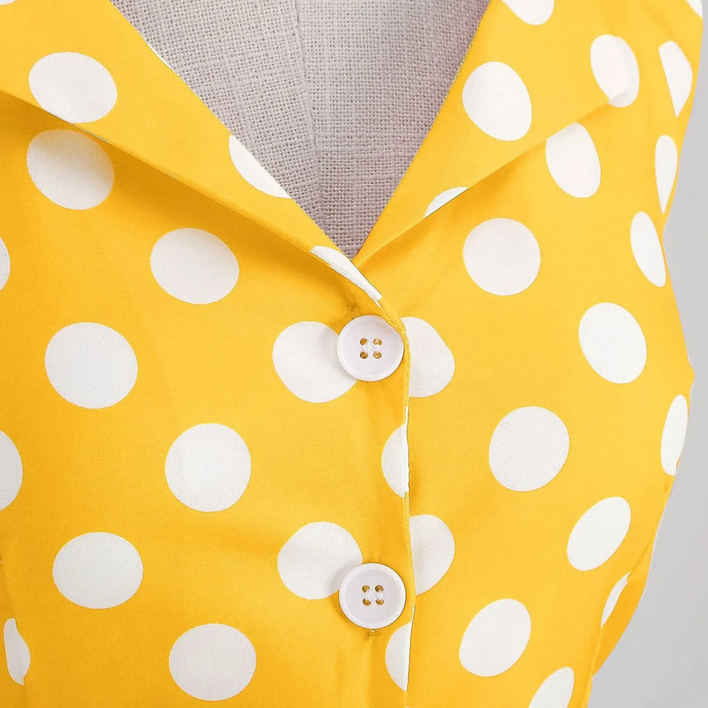 Retro Polka Dot Lace Up Backless Dress With Swing Puff