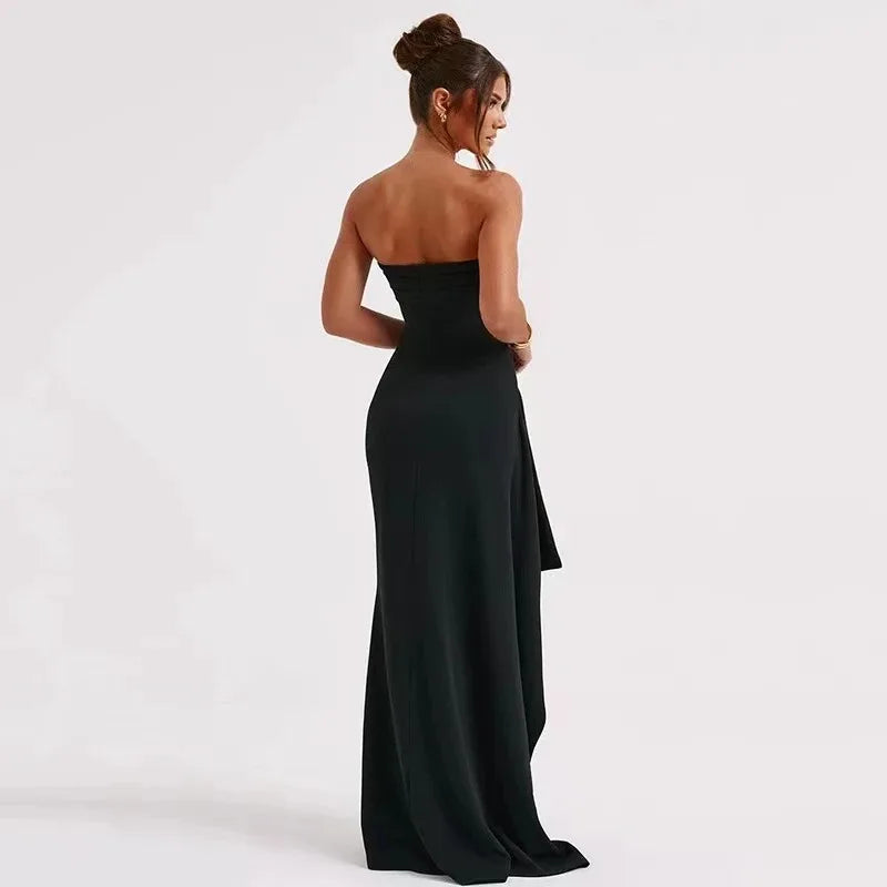 Backless Strapless Evening Dress With Slit Long Gown