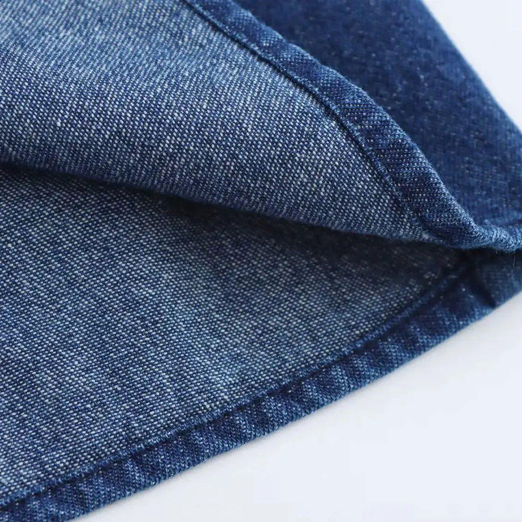 Denim Midi Dress With Pleats Backless Style High Waist