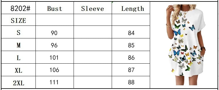 Printed Round Neck Pocket Dress For Women Short Sleeve