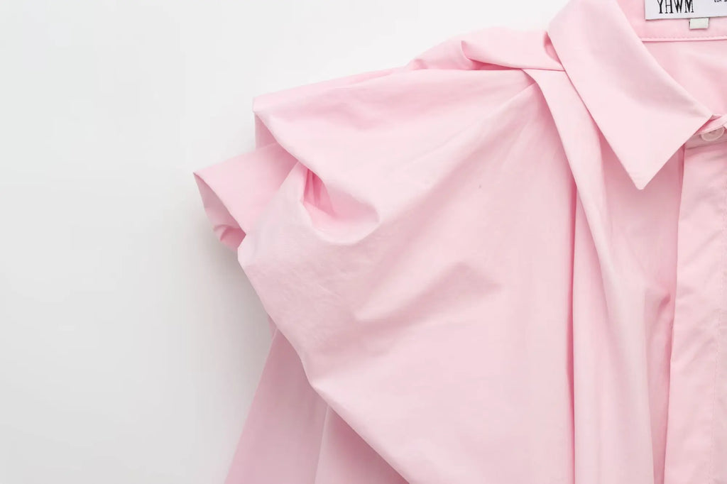 Women's Romantic Fluffy Poplin Shoulder Shirt Solid Color Versatile Fashion Top