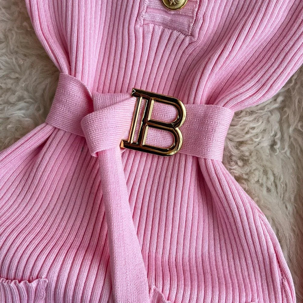 Knitted Sweater Dress With O Neck Belt For Autumn Winter