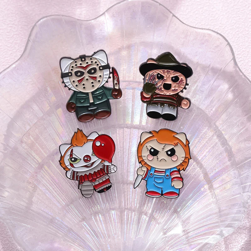 Cute Cat Enamel Pins Set of 4 to 6 Black Fluid Cat Brooches Lapel Badges Unique Animal Jewelry Gift