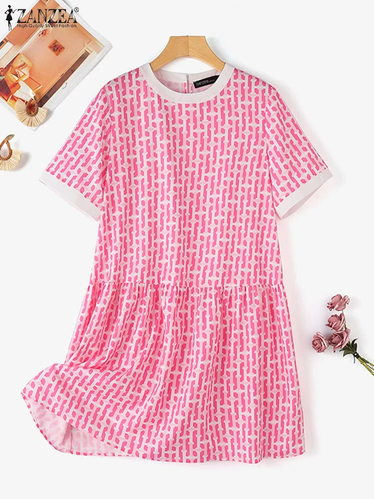 Boho Printed Sundress Knee Length Short Sleeve Dress