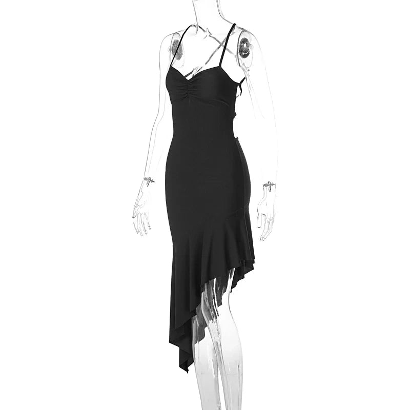 Backless Lace Up Draped Midi Dress With Square Collar