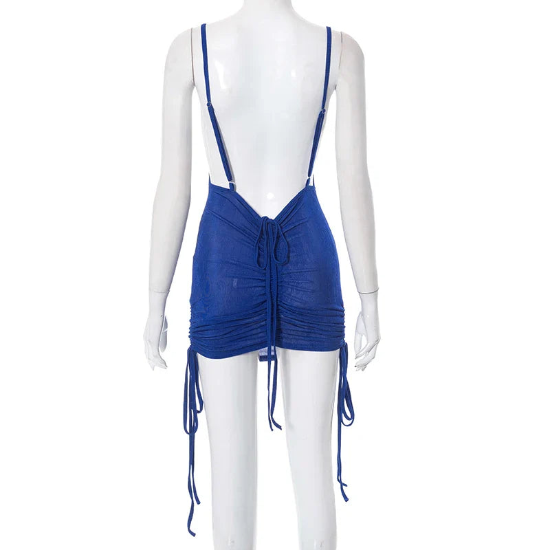 Peach Backless Bodycon Dress With Spaghetti Straps Party