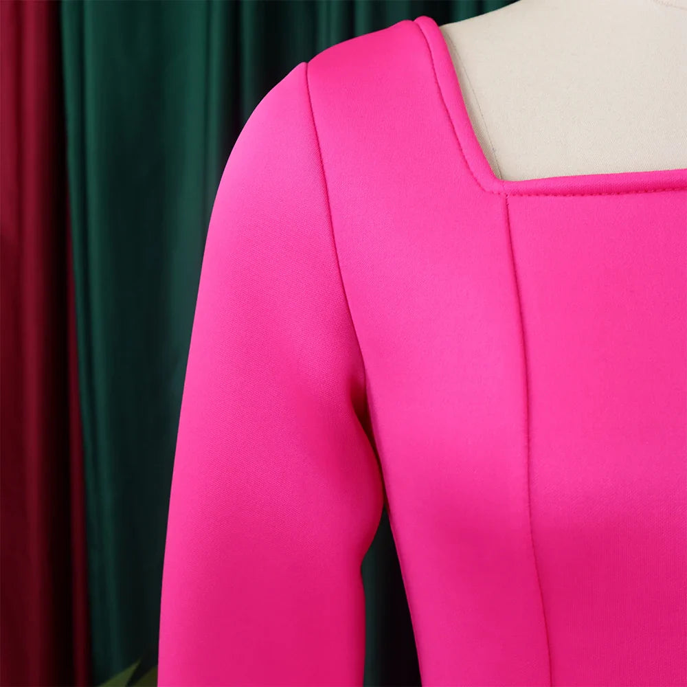 Square Neck Party Dress Women Pleated A Line Mid Calf