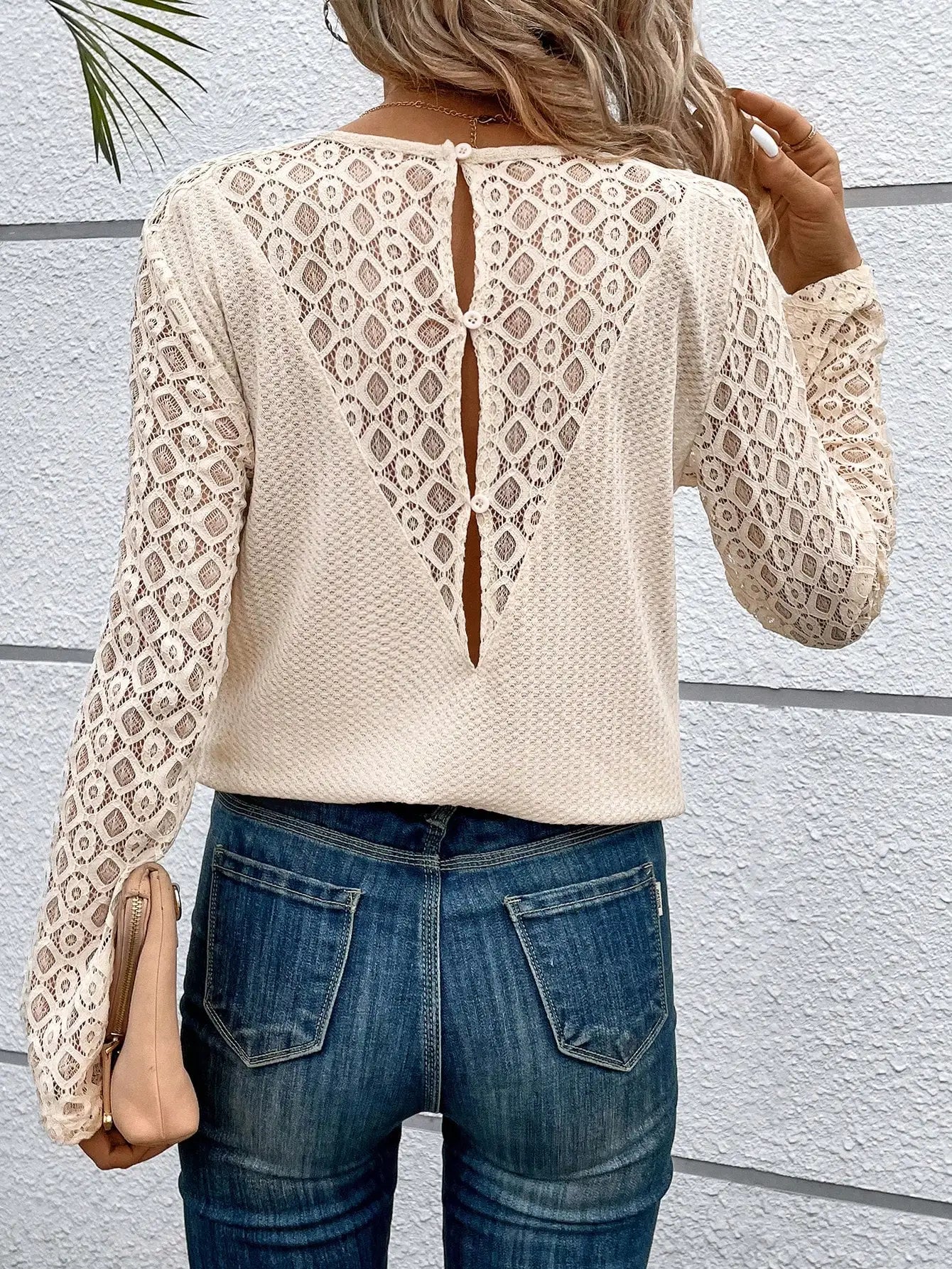 Autumn Solid Color Lace Stitching Long Sleeve Casual T-Shirt