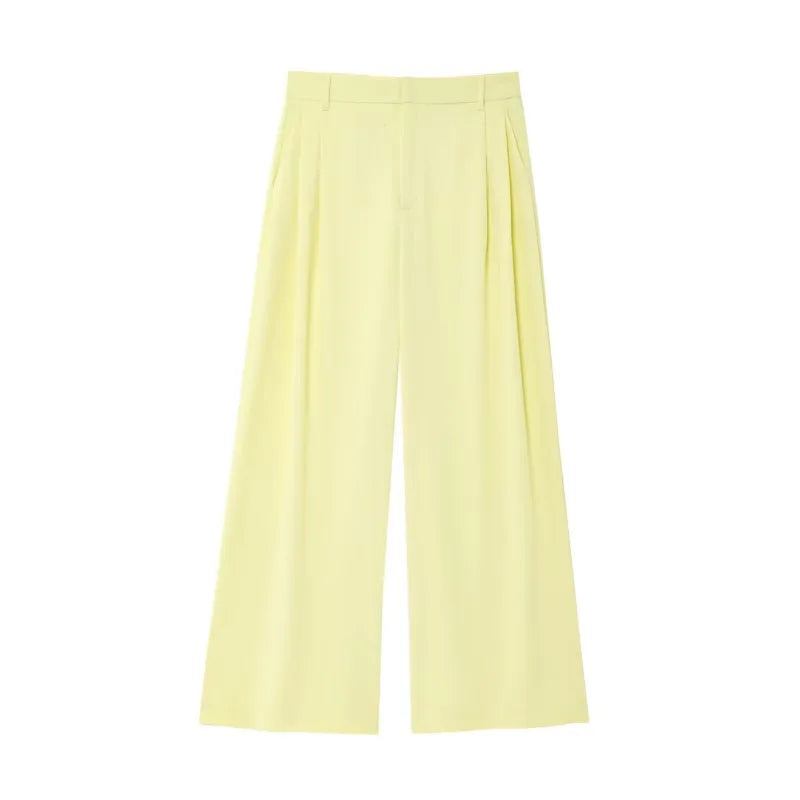 Double Pleat High Waist Trousers and V Neck Halter Waistcoat Two Piece Women's Fashion Outfit with Button Details