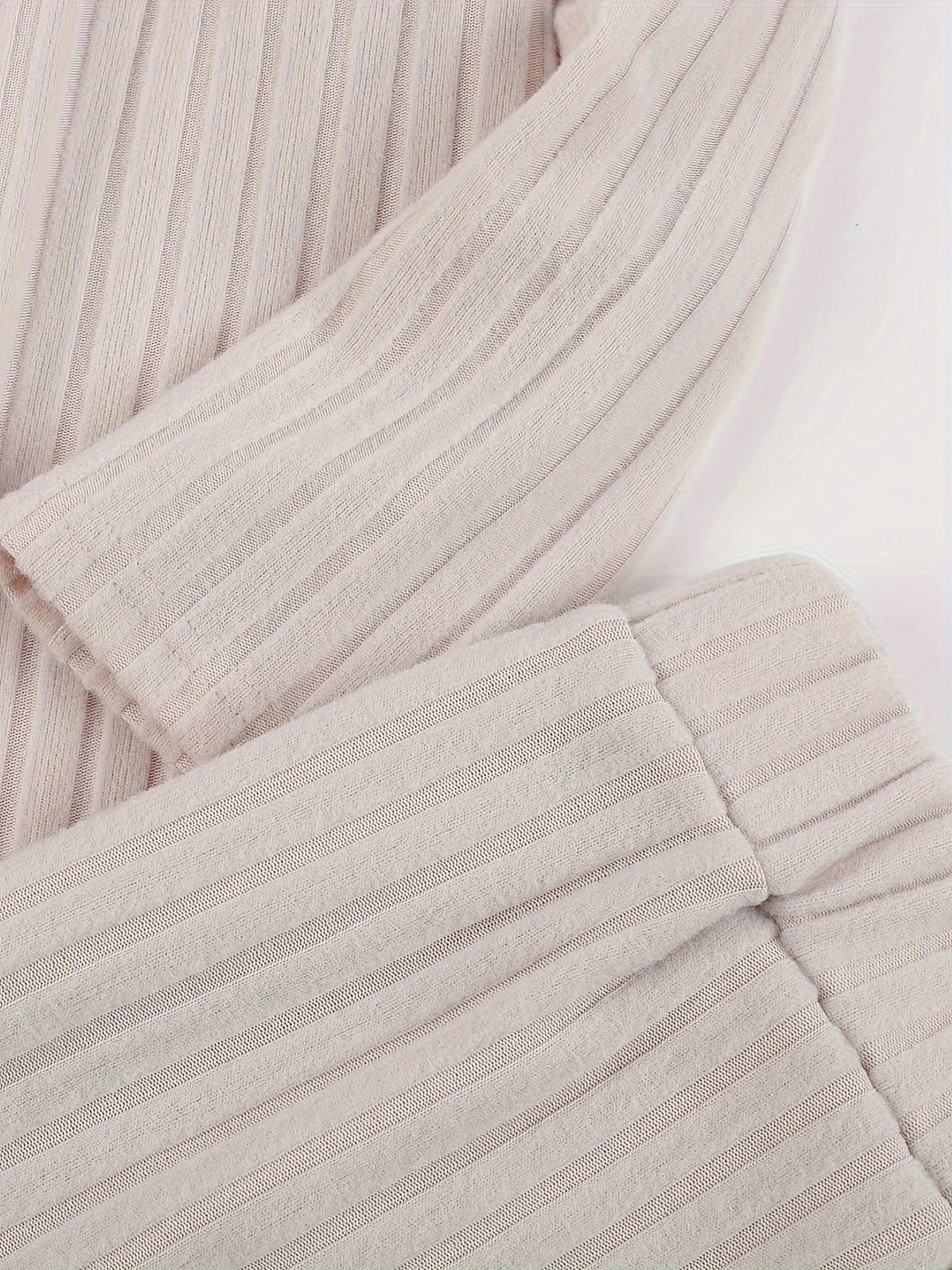 Autumn Winter Loose Casual V Neck Striped Knitted Two-Piece Set with Long Sleeve Top and Straight Tube Pants