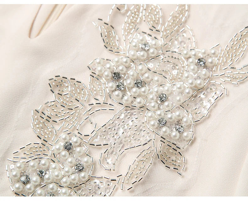 White Floral Embroidery A-Line Dress Short Sleeve Chic