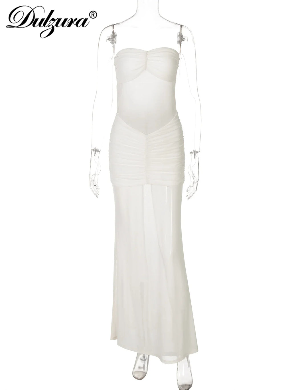 Backless Maxi Dress Sleeveless Bodycon Ruched Mesh Elegant