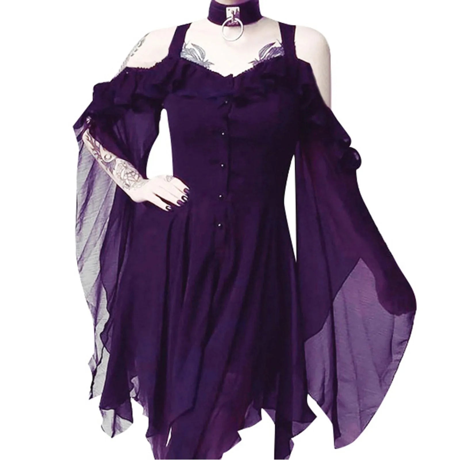 Plus Size Gothic Dress Wrap With Off Shoulder Ruffles