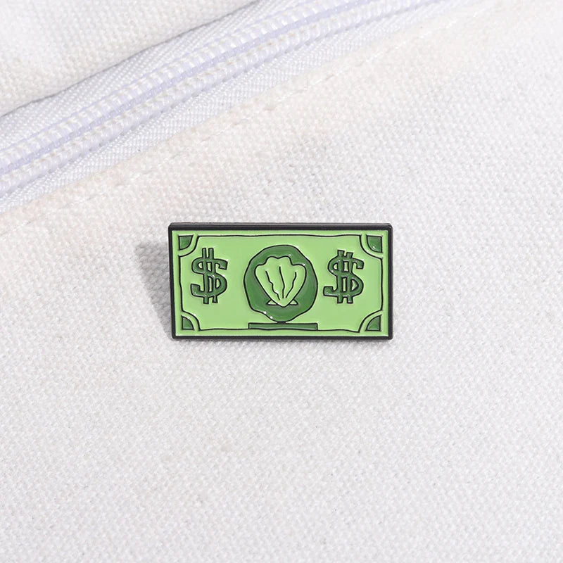 Green USD Symbol Enamel Pin Cute Cartoon Money Brooch for Kids Fans Jewelry Gift