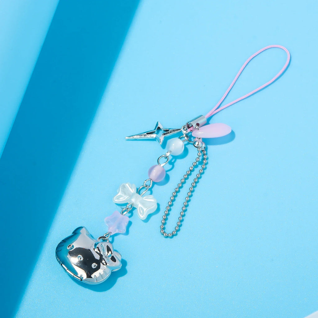Kawaii Cat Bowknot Star Charm Phone Chain Cute Cartoon Kitty Keyring Pendant for Bags and Cosplay Jewelry Gift
