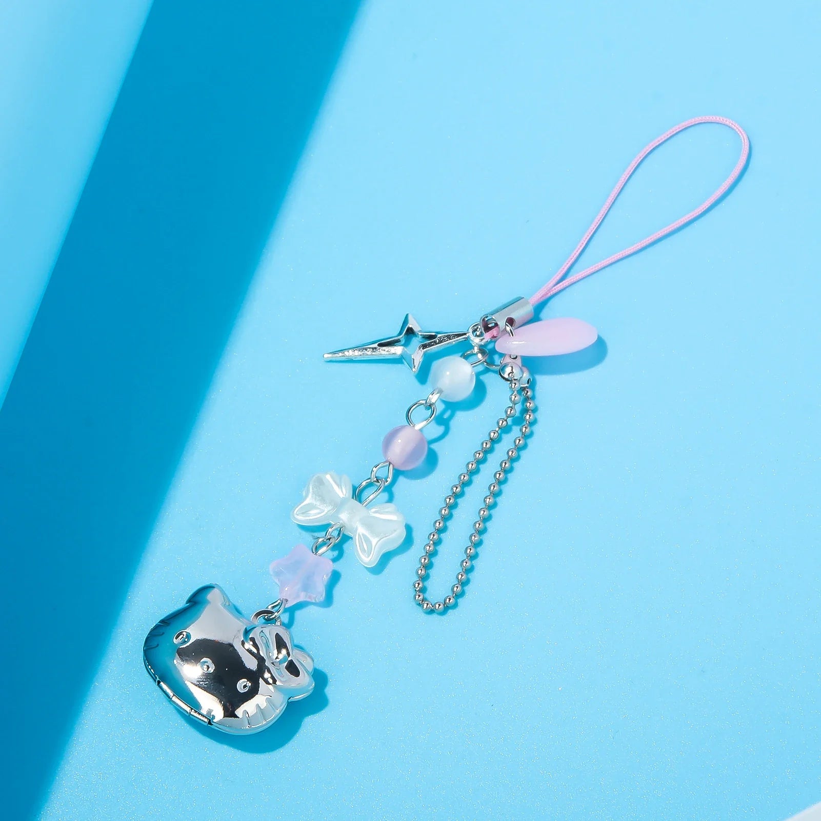 Kawaii Cat Bowknot Star Charm Phone Chain Cute Cartoon Kitty Keyring Pendant for Bags and Cosplay Jewelry Gift
