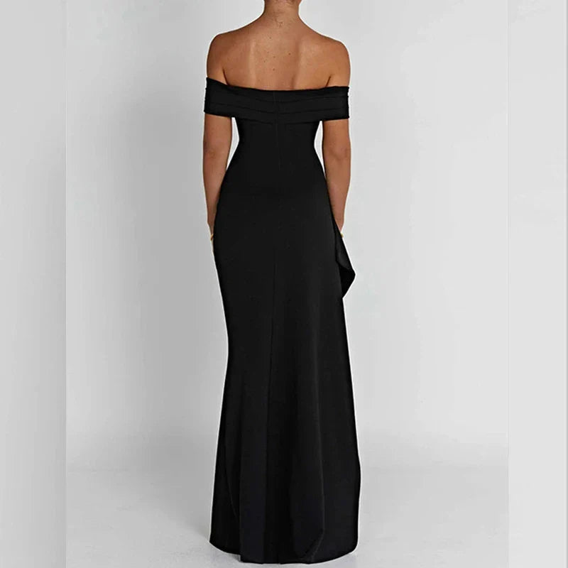 One Shoulder Evening Dress With Split Knit Open Back