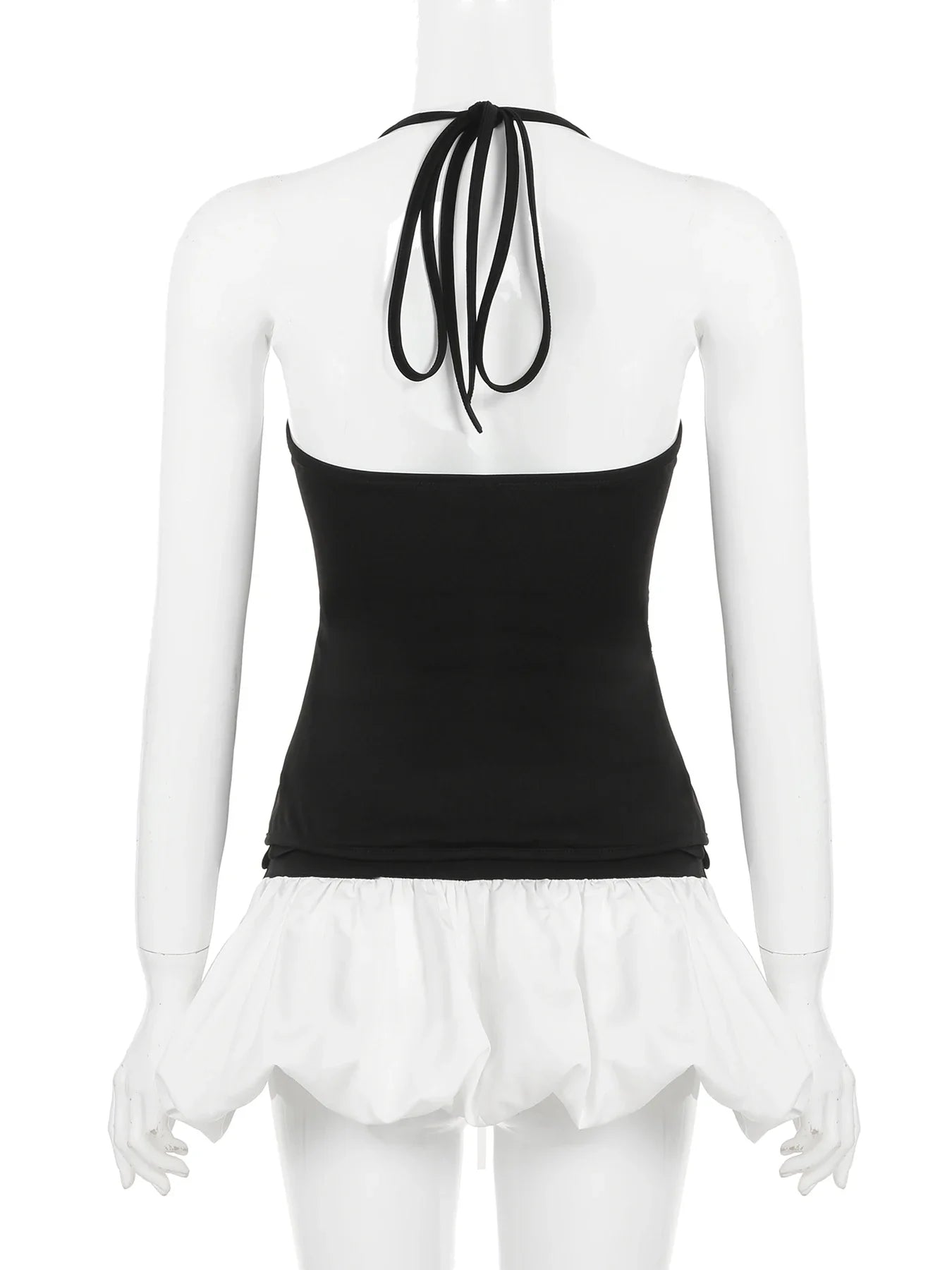 Slim Contrast Color Two-Piece Dress Set for Women Bandage Slash Neck Halter Top with Low-Waisted A-Line Skirt Elegant Sweet Casual Outfit