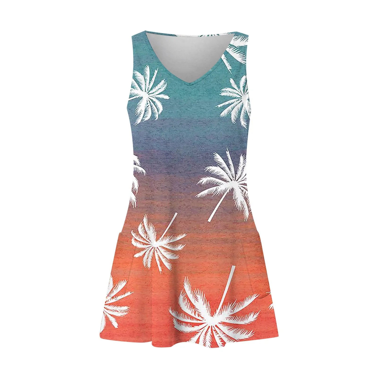 Boho Sundress With Pockets Summer Beach Dress V Neck