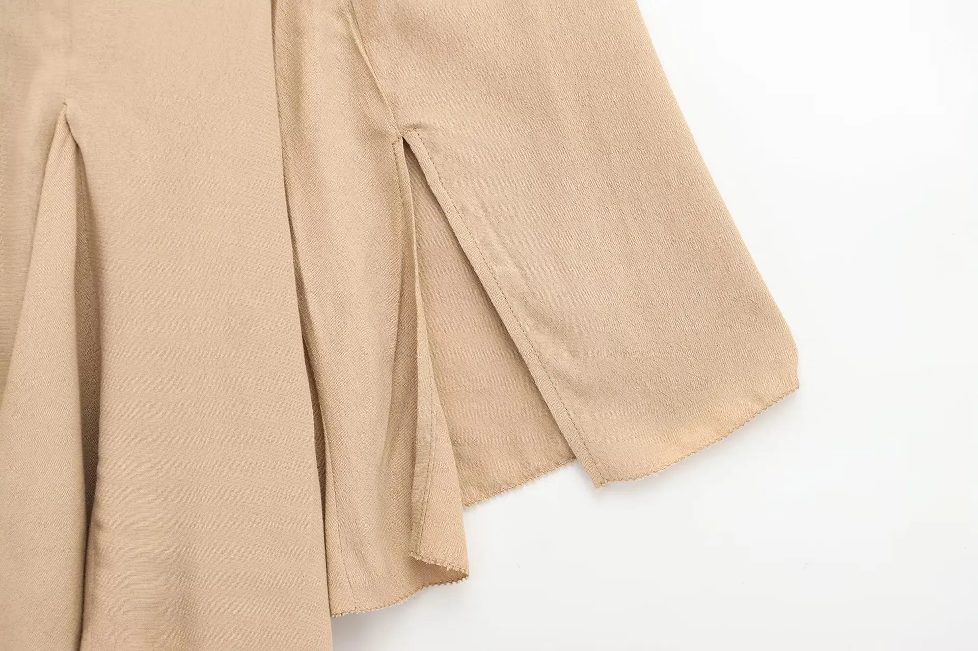 Womens Lace Up Mini Dress With Flared Sleeves Pleated