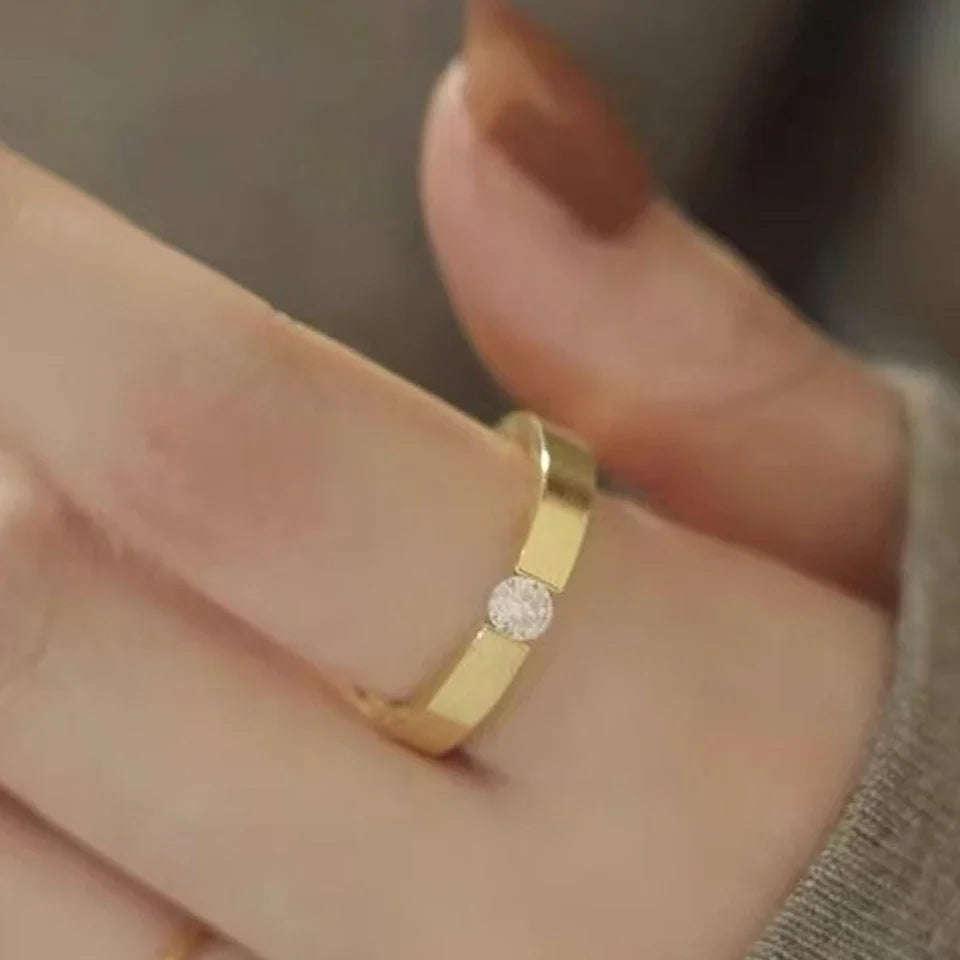 Classic Round Zircon Stainless Steel Engagement Ring for Women in Silver and Gold Color