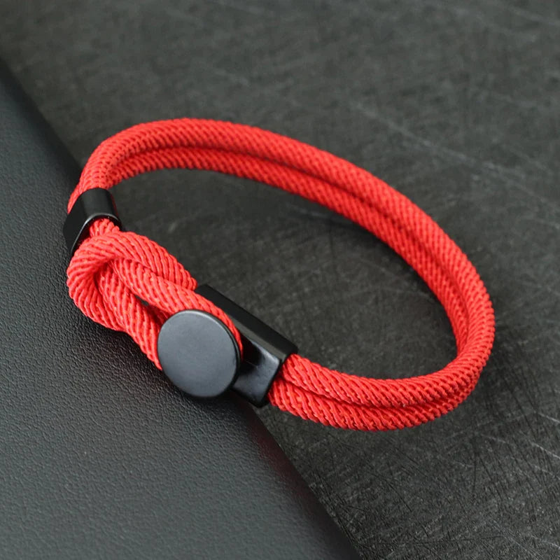 Men's Double Layer Rope Bracelet with 4mm Nylon Cord and Lucky Red Thread Gift for Him