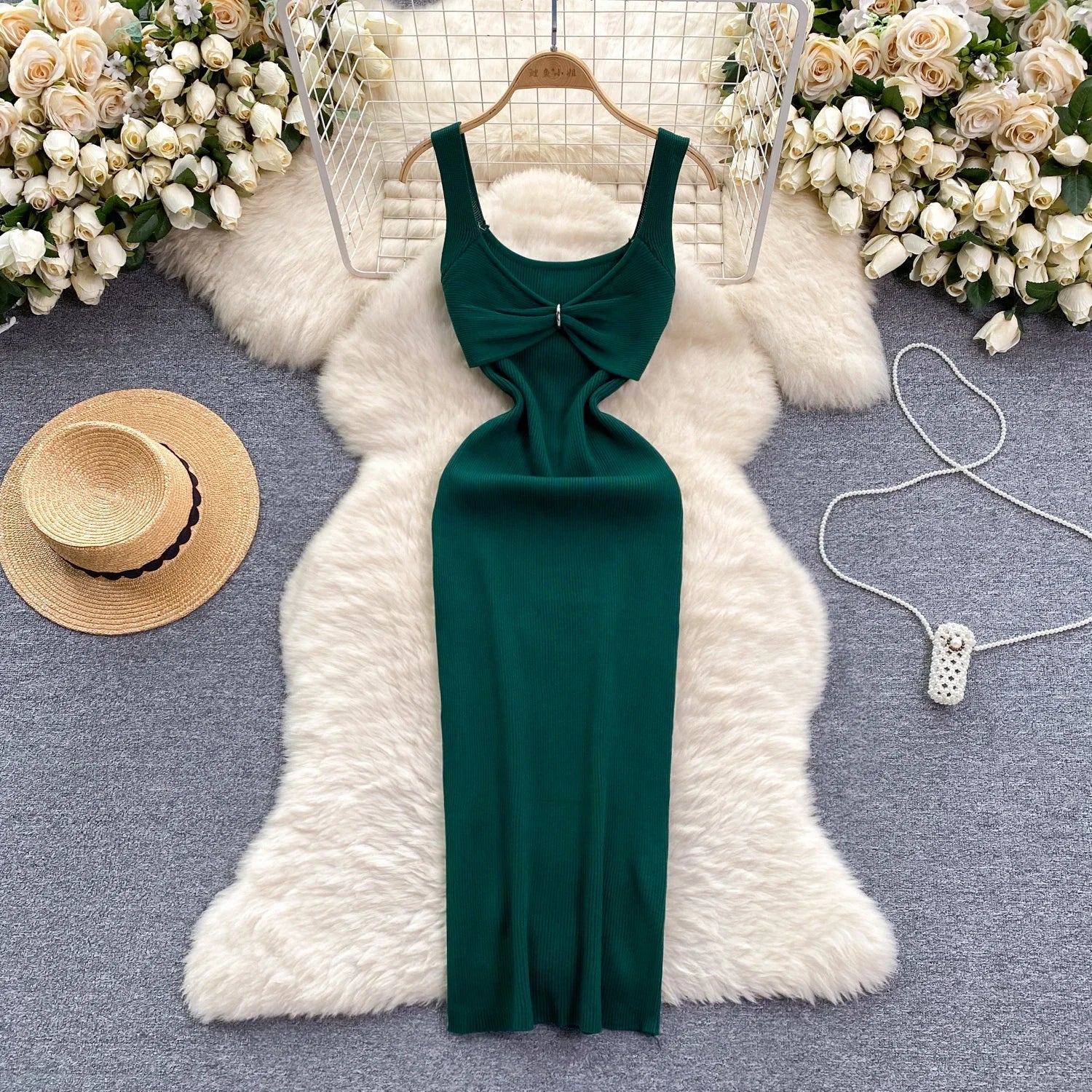 Wrap Dress Knitted Maxi With Pleated Detail And Bodycon Fit