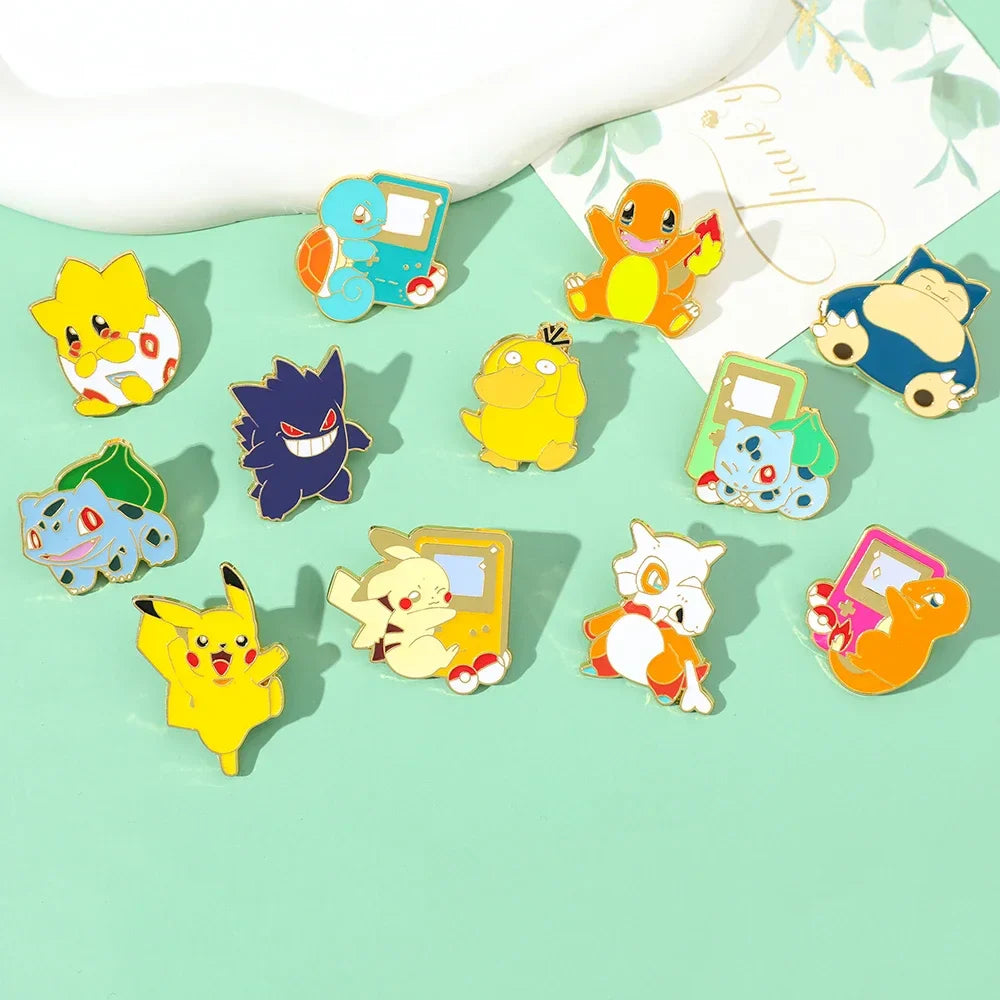 Creative 4 Piece Enamel Brooch Set Featuring Cute Game Console Pikachu Togepi and Charmander Pins for Wallet Backpack and Clothing
