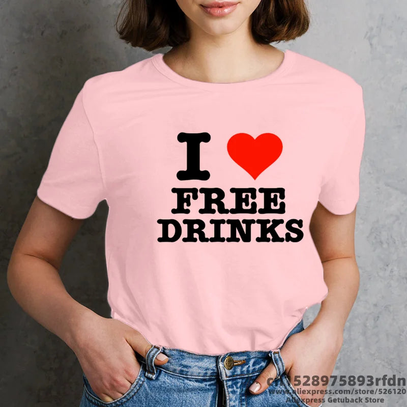 I Love Paris Funny Print T-Shirt for Women in Black White and Pink Colors Summer Short Sleeve Tee Y2K Harajuku Style