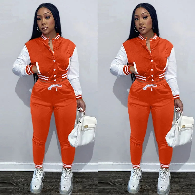 Women's Stitching Baseball Jacket Two-Piece Sports Suit