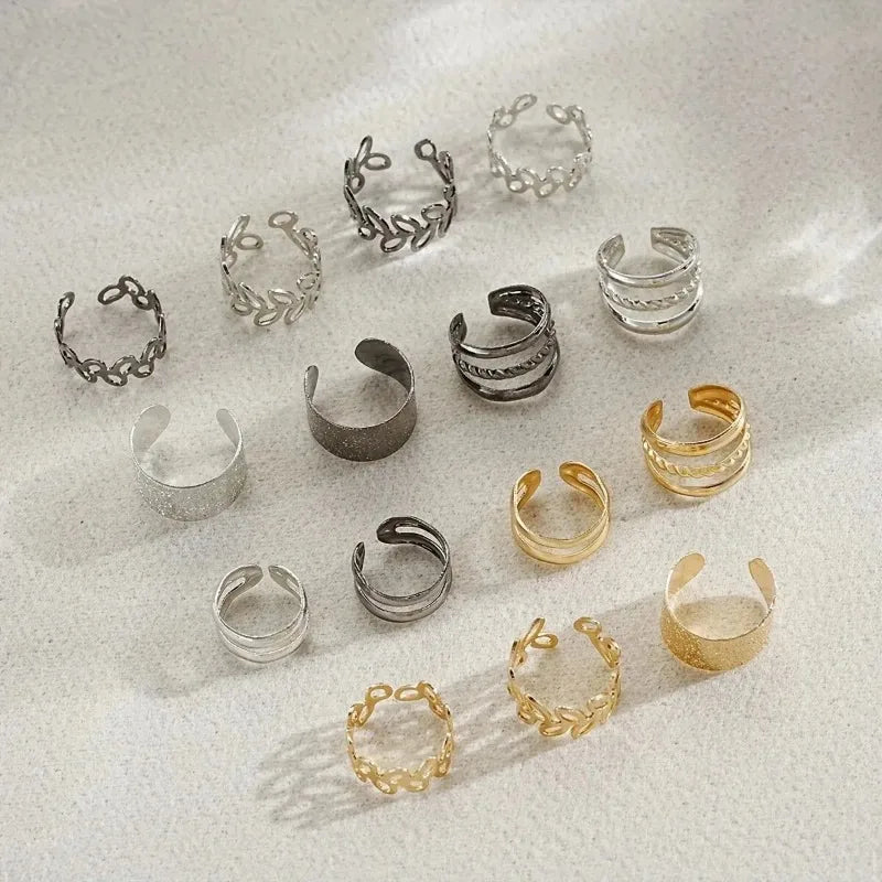 Hollow Leaf Design Clip On Earrings Set of 5 or 15 Zinc Alloy Jewelry for Women