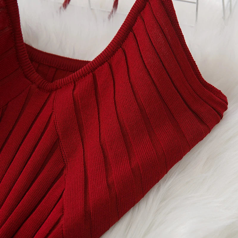 Ribbed Knit Bodycon Wrap Dress With Split Hem For Summer