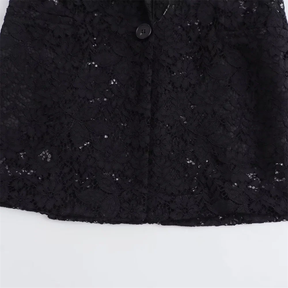 Women's Elegant Lace Suit Jacket and High Waisted Skirt Set Casual Versatile Temperament Fashion Ensemble