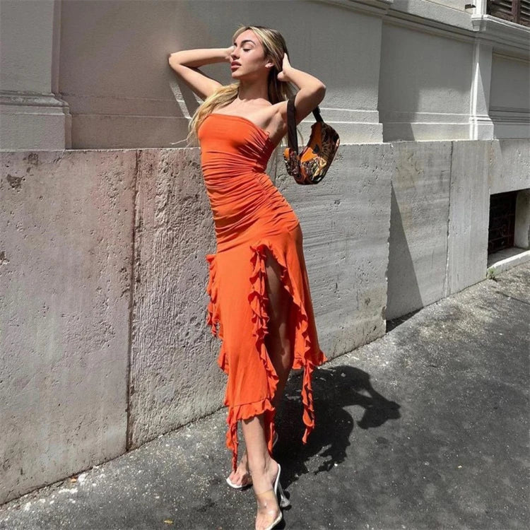 Strapless Tassel Maxi Dress For Women Party Clubwear