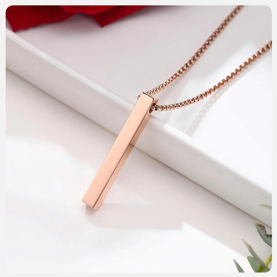 5mm Stainless Steel Pillar Necklace for Men and Women, Minimalist 3D Bar Pendant Unisex Neck Collar
