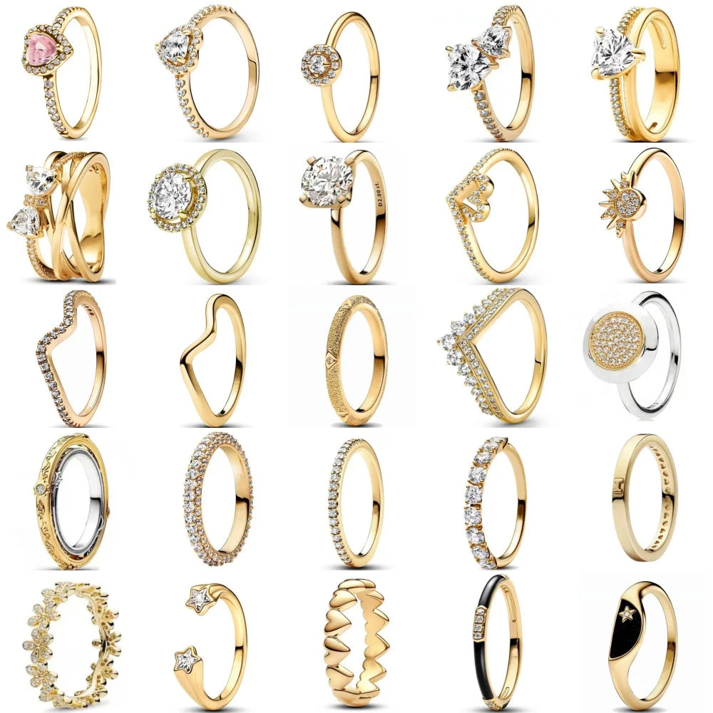 Classic Square Heart Shaped 925 Sterling Silver Ring in Exquisite Gold Color for Jewelry Gift