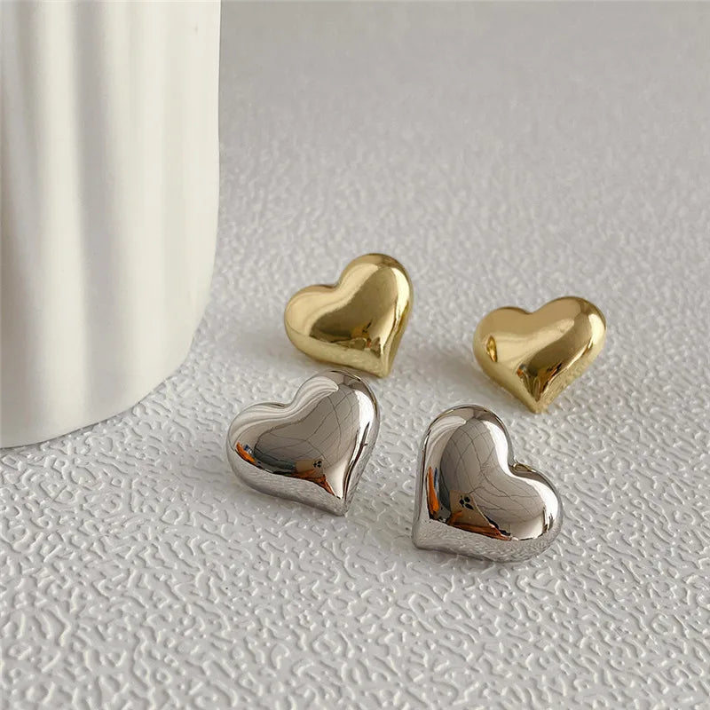 Gold Heart Shaped Stud Earrings for Women Minimalist Fashion Jewelry