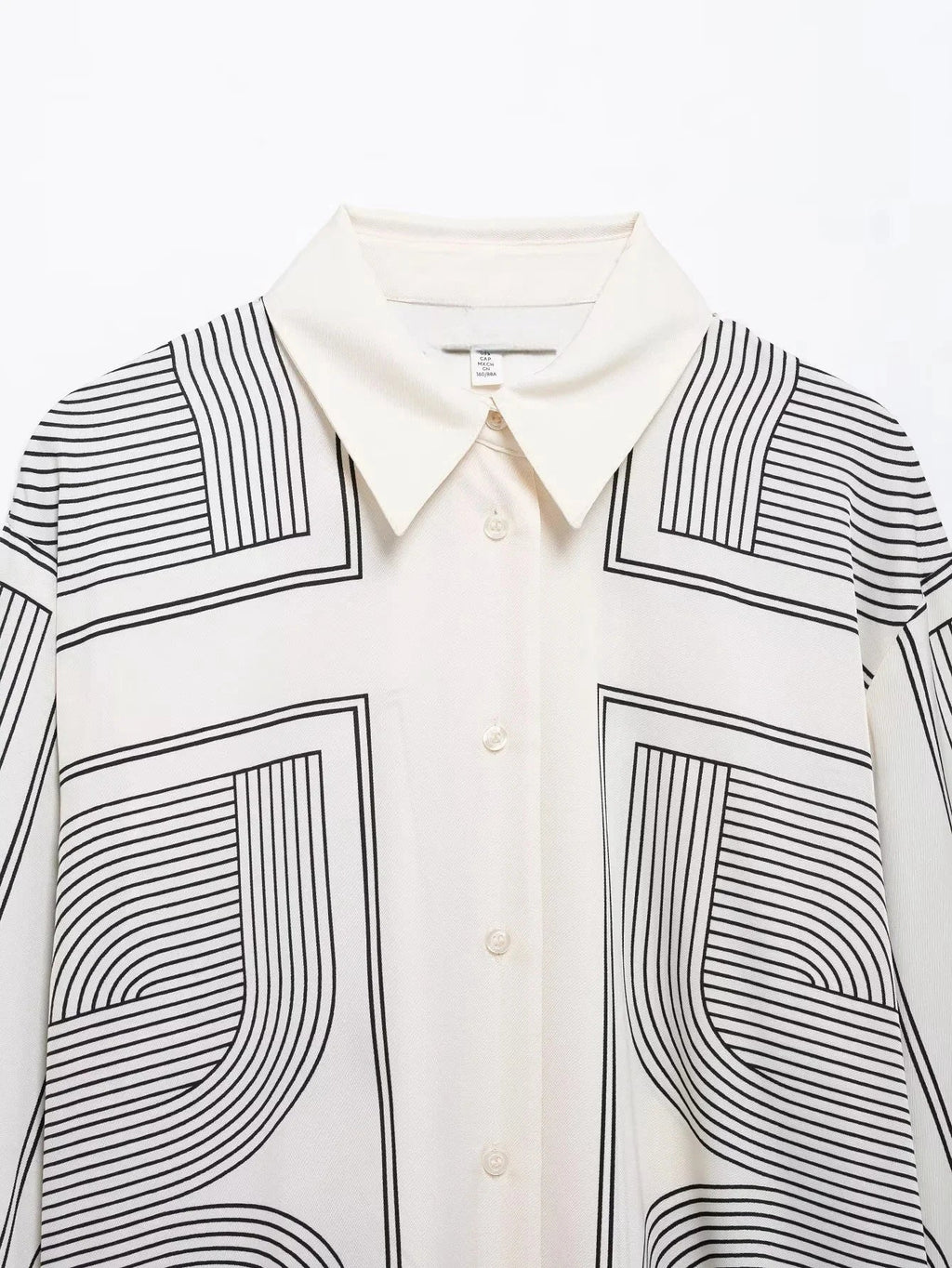 Stylish Women's Suit Set with Long Sleeve Shirt and Wide Leg Pants in Creamy Base and Geometric Patterns