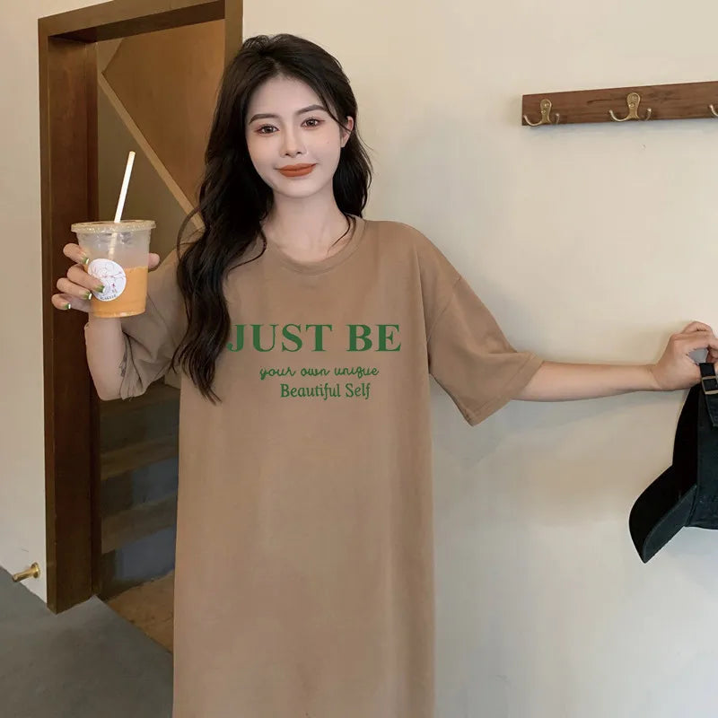 Casual Loose Letter Print Short Sleeve Dress For Women