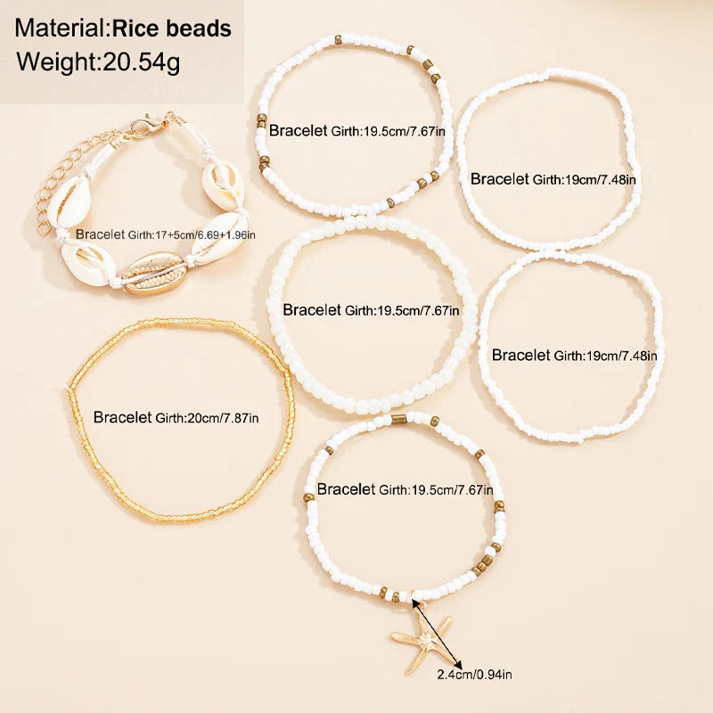 Bohemian Beach Bracelet Set with Shell Beads and Starfish Accents for Women