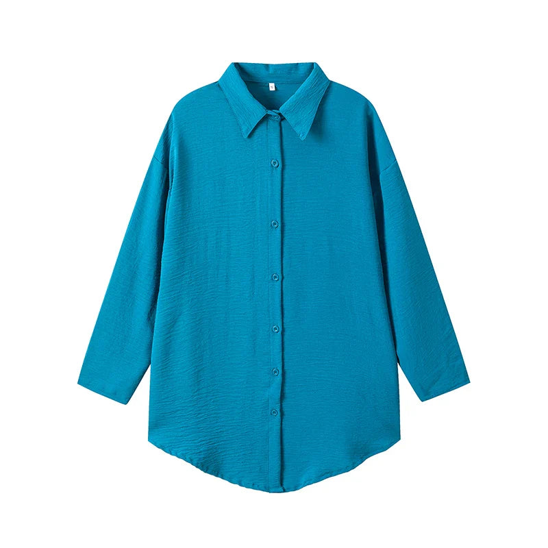 Women's Casual Cotton Linen Lapel Long Sleeve Shirt Autumn Winter Fashion Tunic