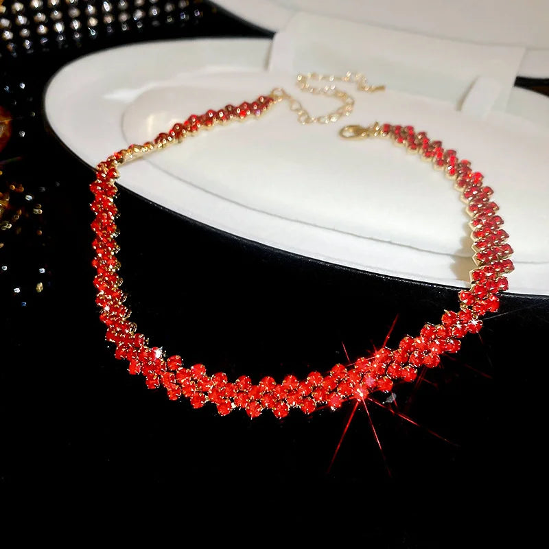 Luxury Rhinestone Choker Necklace for Women Geometric Crystal Wedding Jewelry and Party Gifts