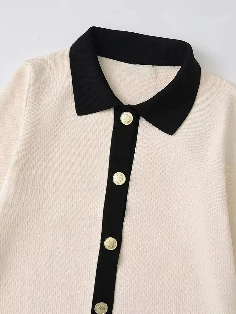 Knitted Mini Dress With Pockets And Golden Buttons For Women