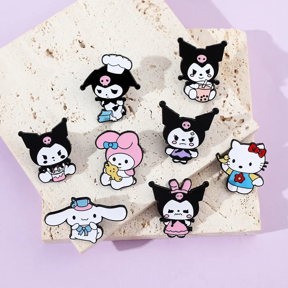 8 Pcs Hello Kitty Animal Brooch Set Cute Princess Kulomi Melody Lapel Pins Fashion Metal Badges for Backpack and Clothing Jewelry
