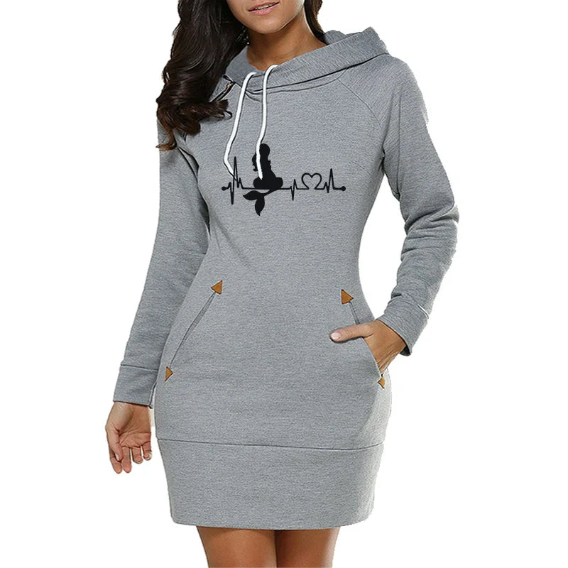 Women's Hooded Fleece Dress With Side Zip Knee Length