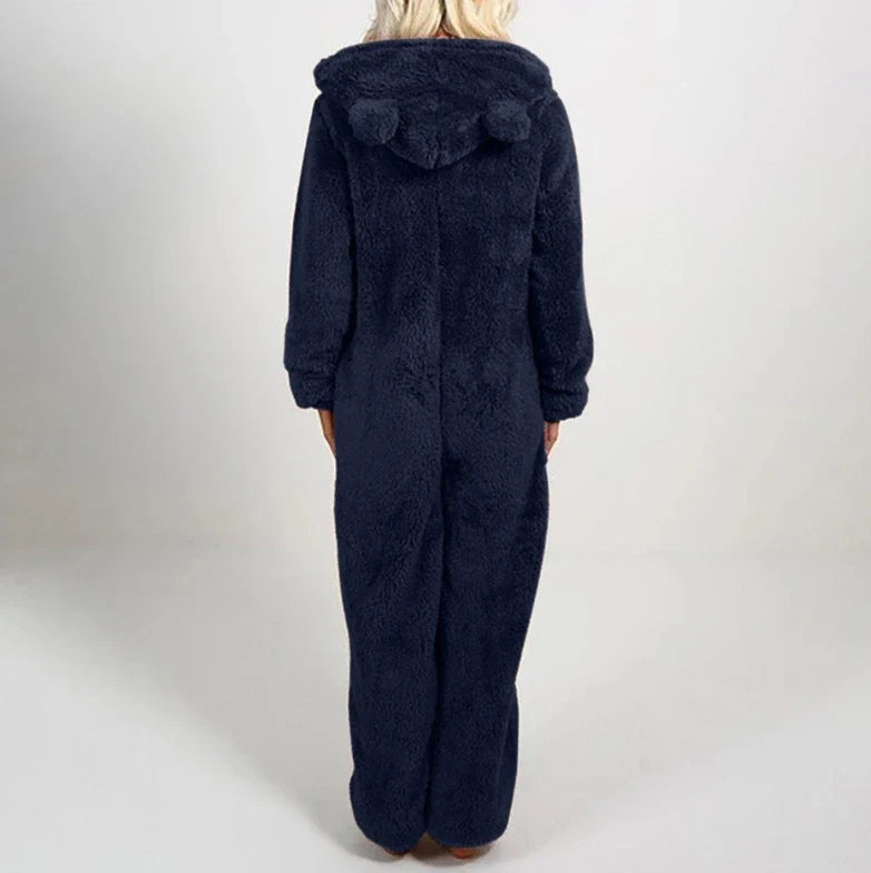 Women's One-Piece Hooded Jumpsuit Thickened Full-Length Overalls Cozy Autumn Winter Wear