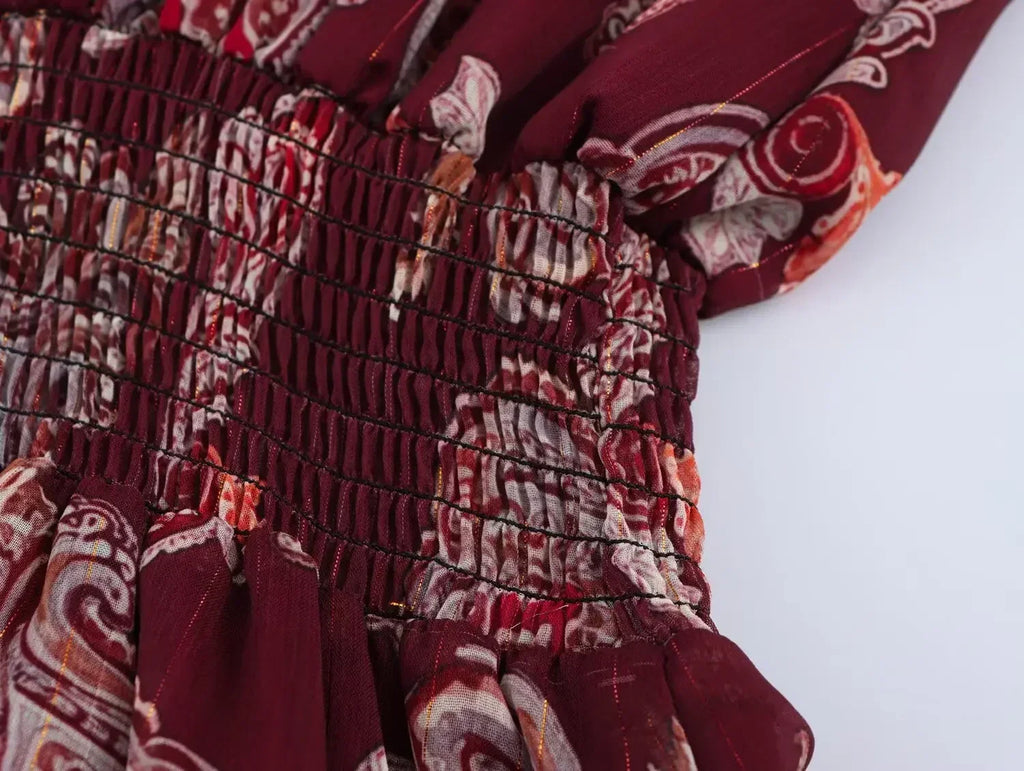 Printed Summer Long Sleeve Midi Dress for Women Chic