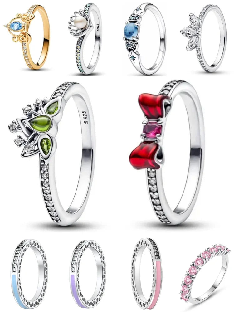 925 Sterling Silver Fashion Ring with Green Stone and Red Enamel Bow for Women Wedding Jewelry