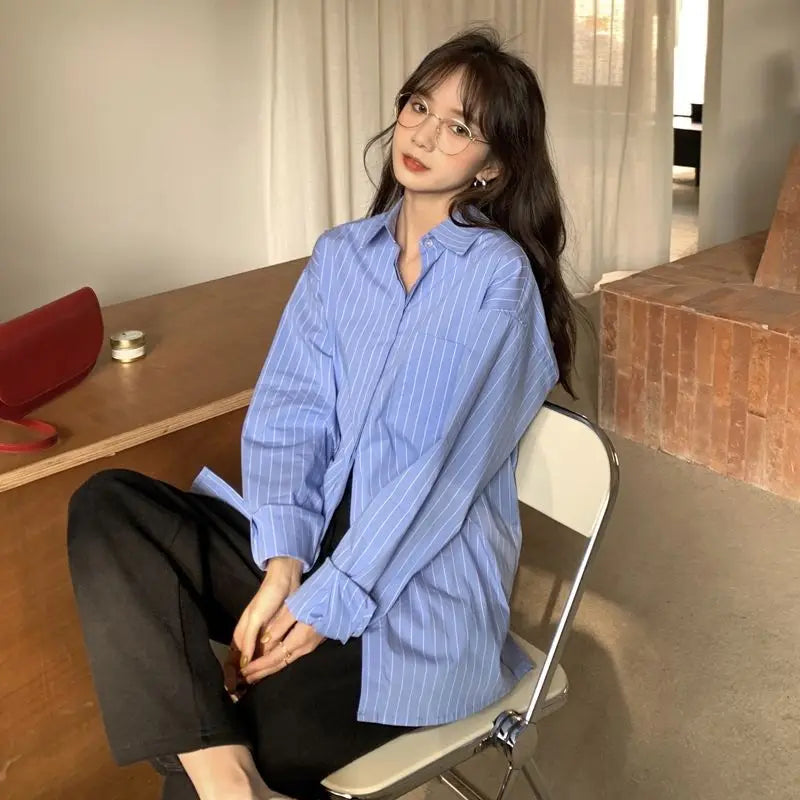 Lightweight Sun Protection Women's Stripe Long Sleeve Blouse and Cardigan for Spring and Summer Outdoor Wear